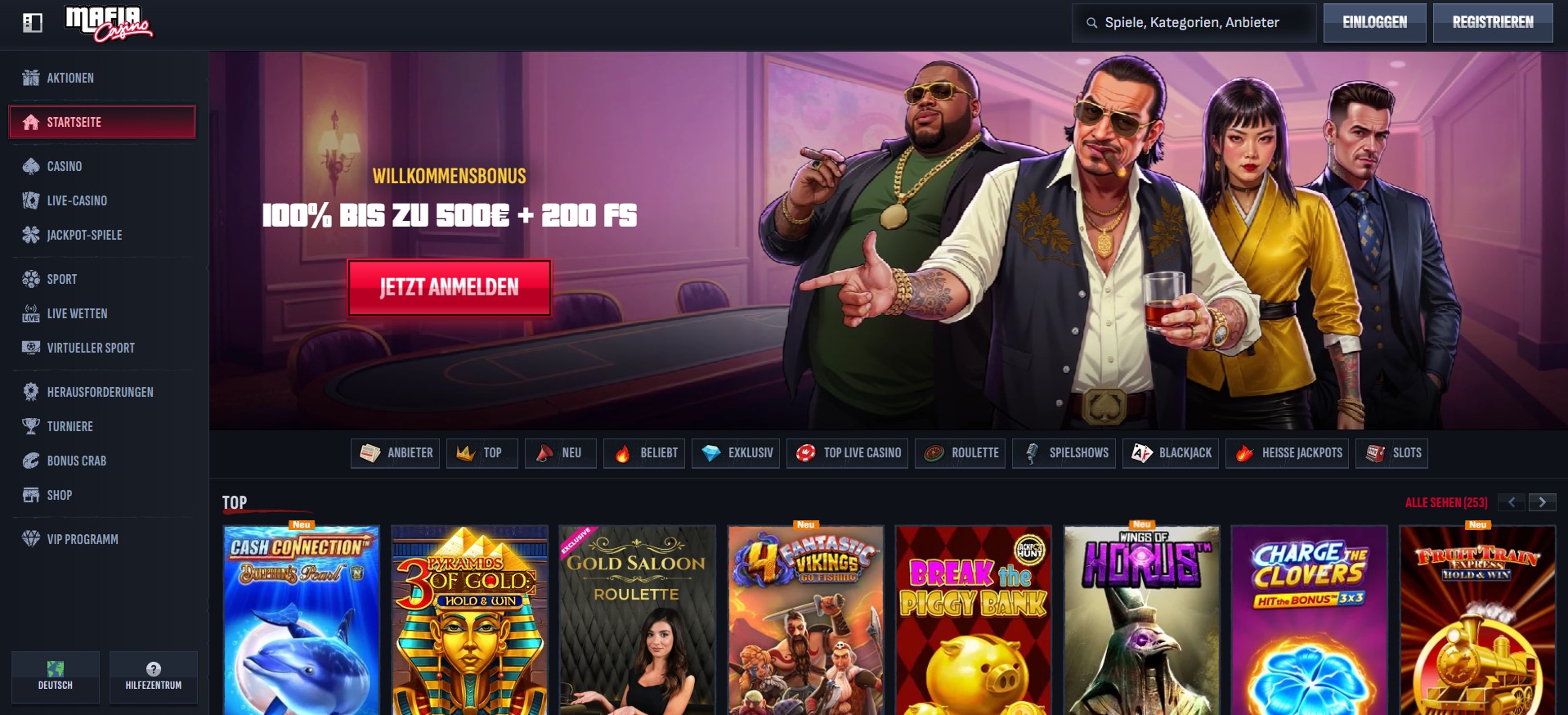 Online-Casino-Website mit digitaler Spielauswahl, Willkommensbonus und benutzerfreundlicher Navigation für Glücksspielinteressierte.